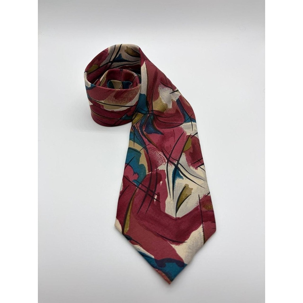 Bachrach, Made In Italy, Silk Necktie, Abstract Floral/Leaf Pattern, Pre-Owned